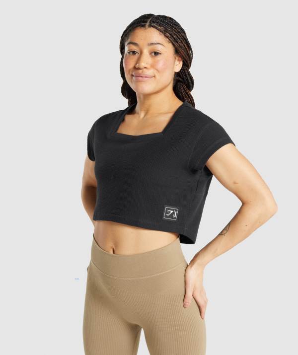 Damske Crop Top Gymshark Pause Čierne | ZL3198064